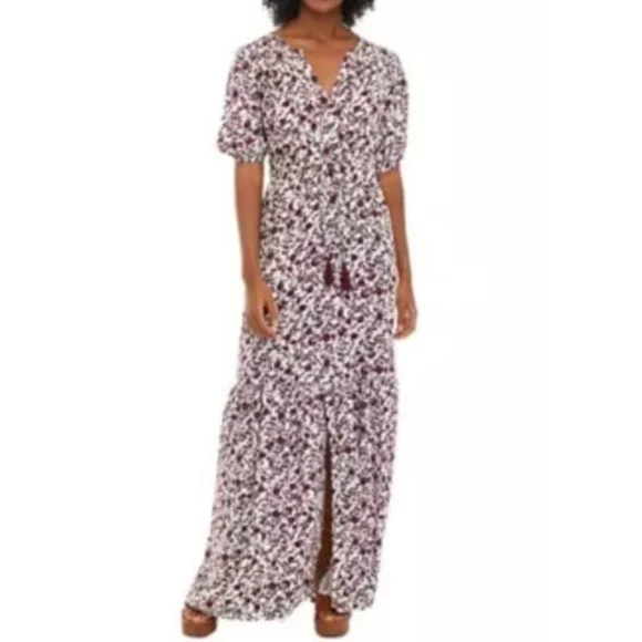chinese dress ladies Printed Tie Waist Short Sleeve Maxi Dress – Charming Charlie main image 0